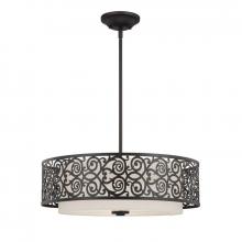 Quoizel QF1208CIB - Three Light Imperial Bronze Off-white Fabric Shade Drum Shade Pendant