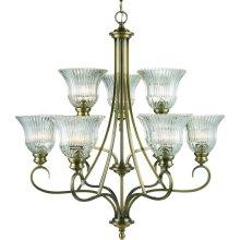 Golden 6005-9 AB - Nine Light Antique Brass Clarion Glass Up Chandelier