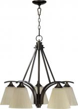 Quorum 6329-5-86 - Five Light Oiled Bronze Amber Linen Glass Down Chandelier
